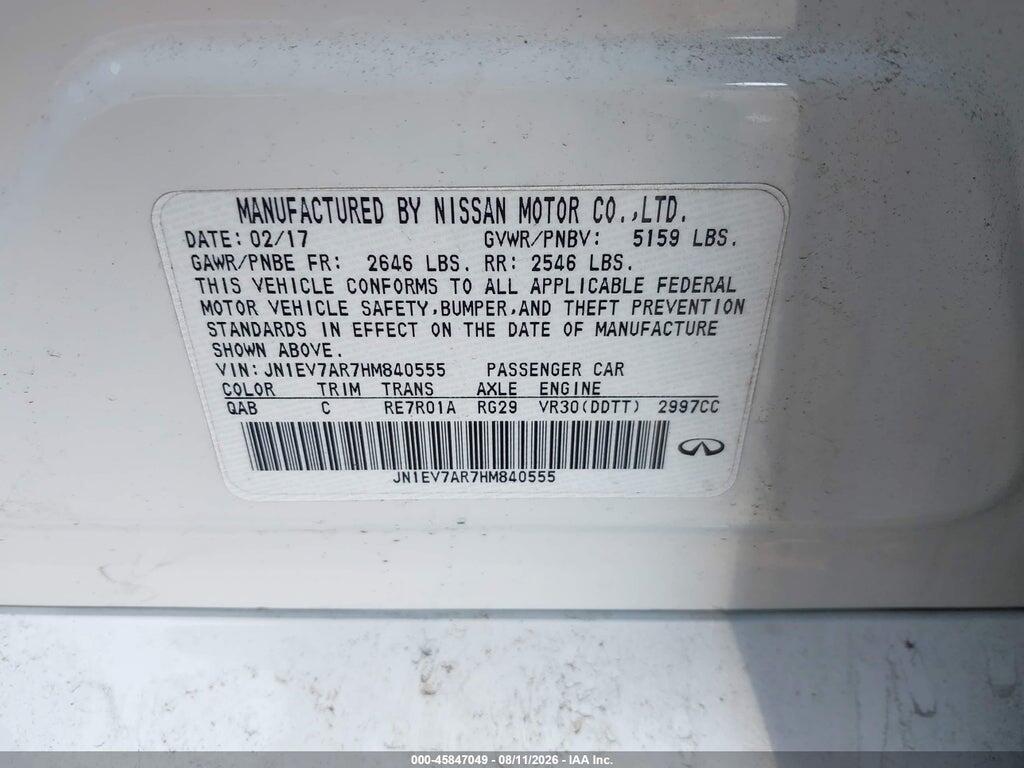 JN1EV7AR7HM840555 2017 INFINITI Q50 photo no. 9