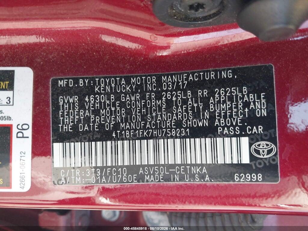 4T1BF1FK7HU758231 2017 TOYOTA CAMRY photo no. 9