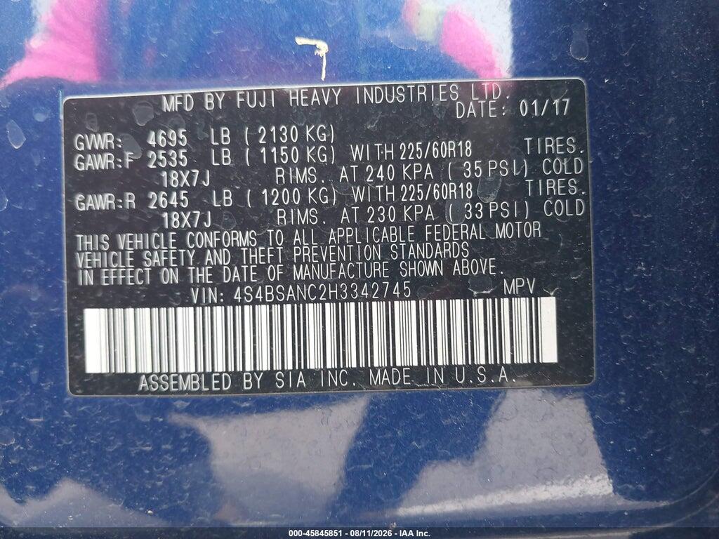 4S4BSANC2H3342745 2017 SUBARU OUTBACK photo no. 9