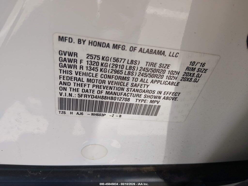 5FRYD4H88HB012708 2017 ACURA MDX photo no. 9