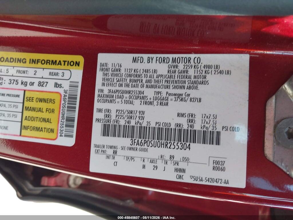 3FA6P0SU0HR255304 2017 FORD FUSION ENERGI photo no. 9