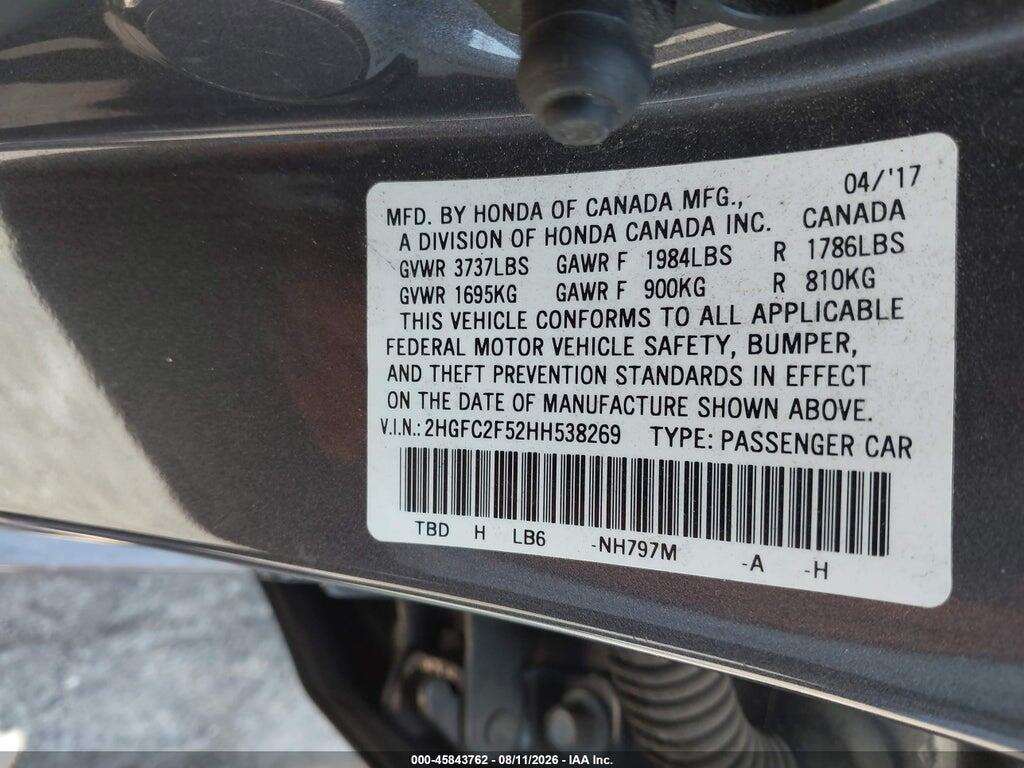 2HGFC2F52HH538269 2017 HONDA CIVIC photo no. 9