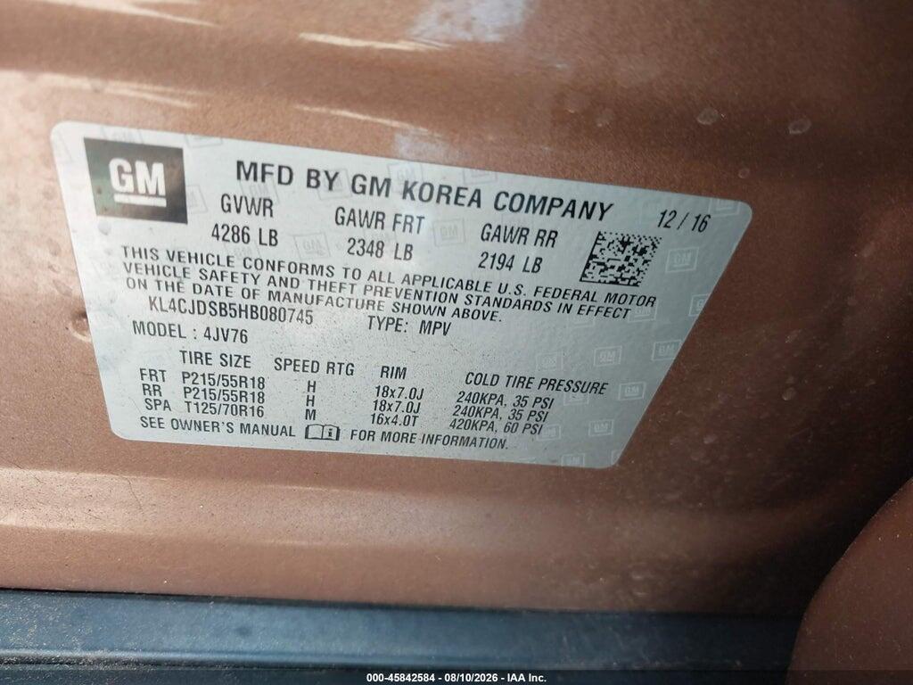 KL4CJDSB5HB080745 2017 BUICK ENCORE photo no. 9