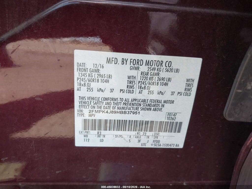 2FMPK4J89HBB37951 2017 FORD EDGE photo no. 9