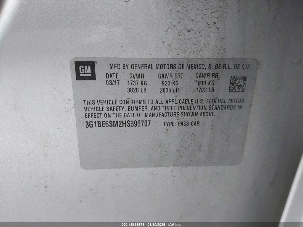 3G1BE6SM2HS596707 2017 CHEVROLET CRUZE photo no. 9