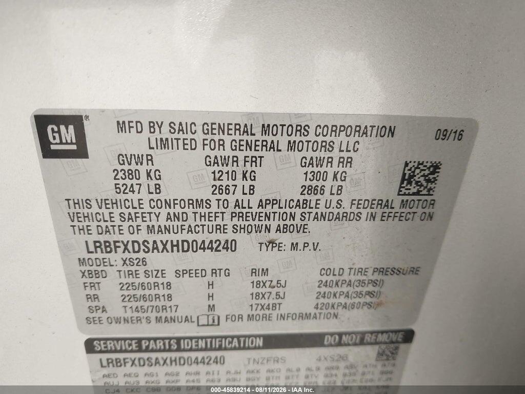 LRBFXDSAXHD044240 2017 BUICK ENVISION photo no. 9