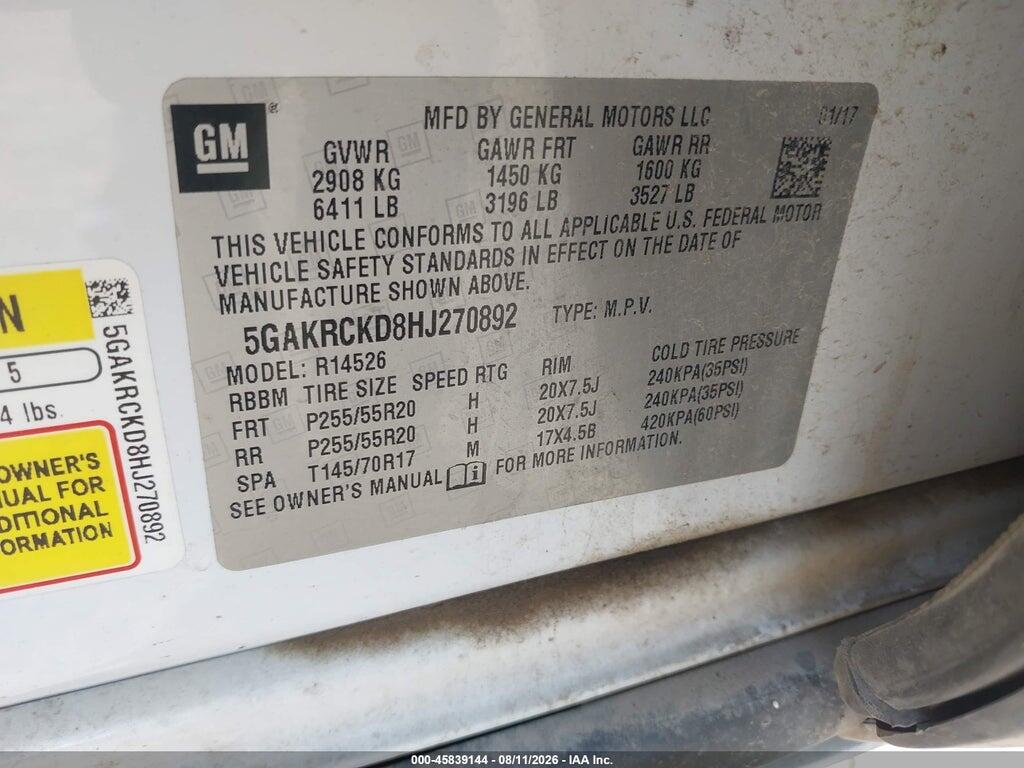 5GAKRCKD8HJ270892 2017 BUICK ENCLAVE photo no. 9