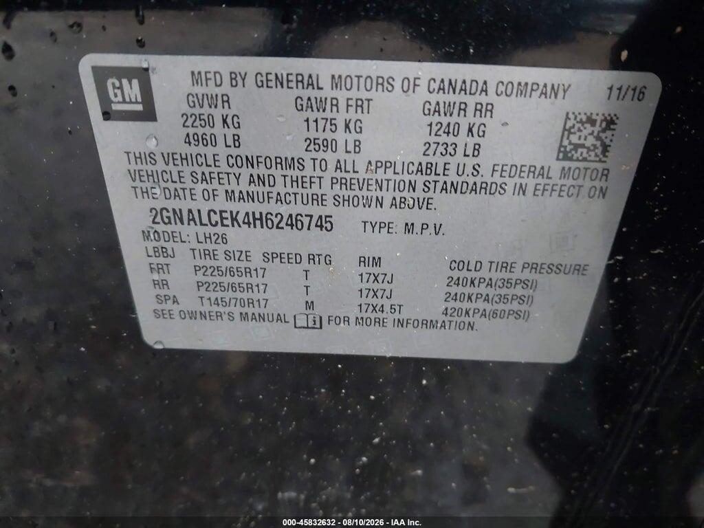 2GNALCEK4H6246745 2017 CHEVROLET EQUINOX photo no. 9