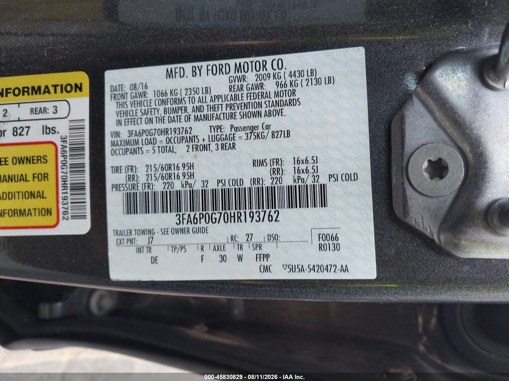 3FA6P0G70HR193762 2017 FORD FUSION photo no. 9