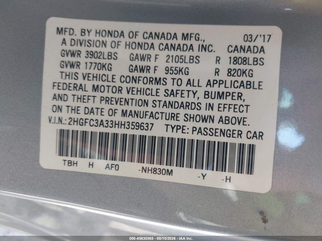2HGFC3A33HH359637 2017 HONDA CIVIC photo no. 9