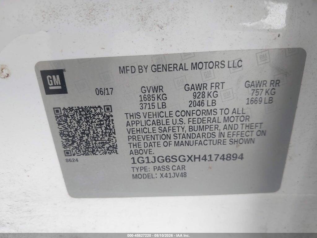 1G1JG6SGXH4174894 2017 CHEVROLET SONIC photo no. 9