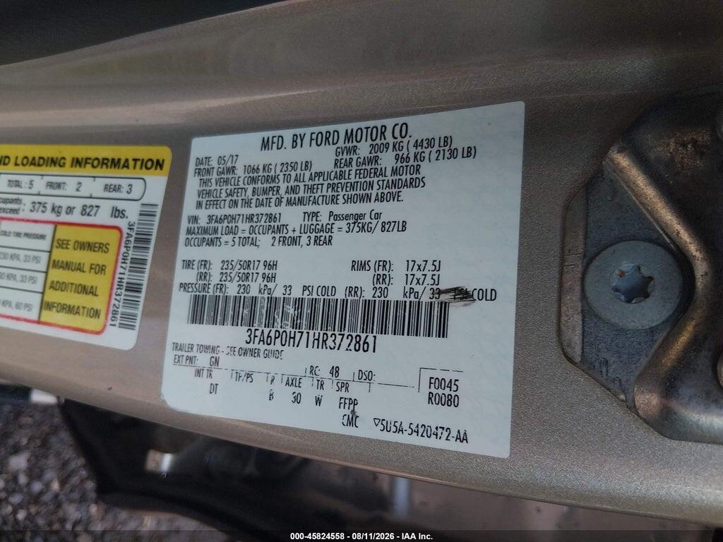 3FA6P0H71HR372861 2017 FORD FUSION photo no. 9