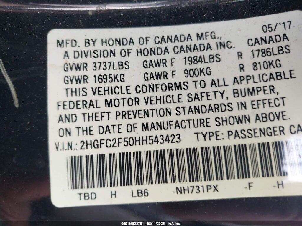 2HGFC2F50HH543423 2017 HONDA CIVIC photo no. 9