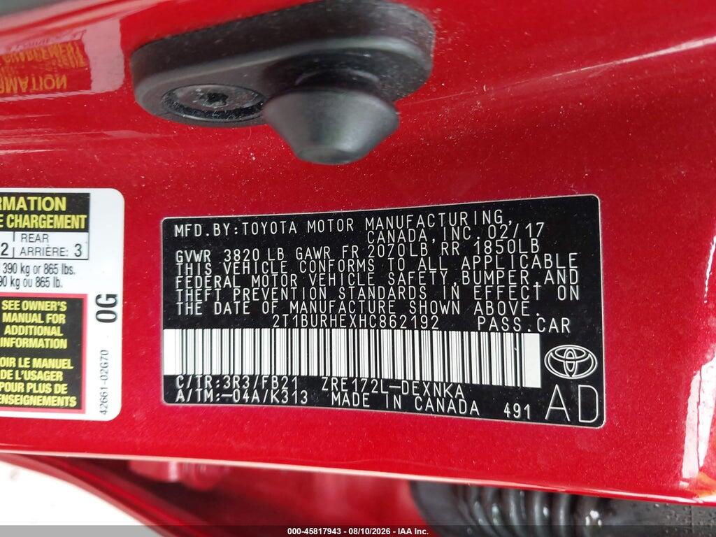 2T1BURHEXHC862192 2017 TOYOTA COROLLA photo no. 9