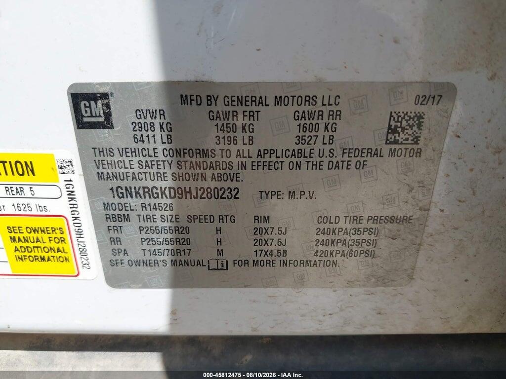 1GNKRGKD9HJ280232 2017 CHEVROLET TRAVERSE photo no. 9