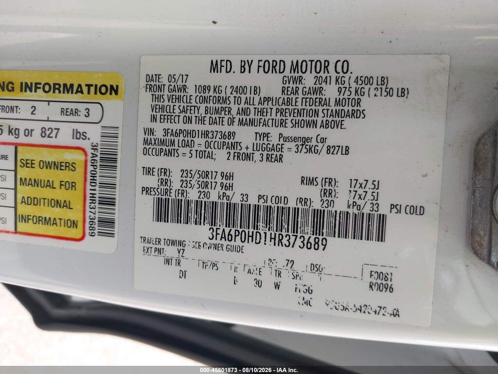 3FA6P0HD1HR373689 2017 FORD FUSION photo no. 9