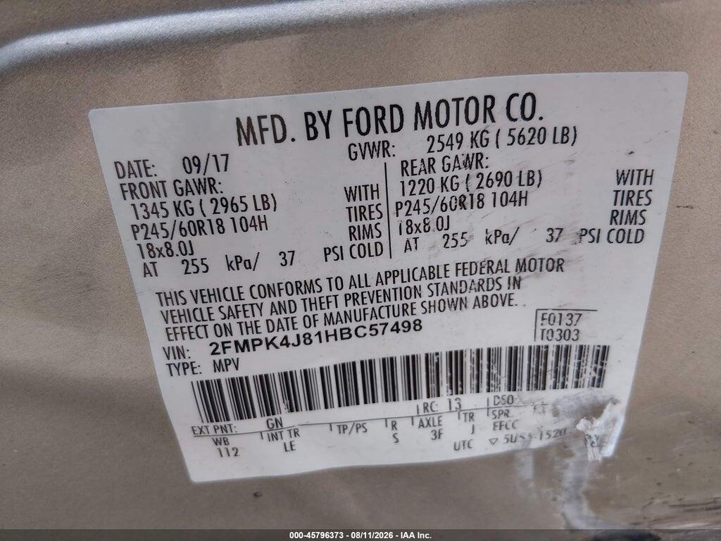 2FMPK4J81HBC57498 2017 FORD EDGE photo no. 9