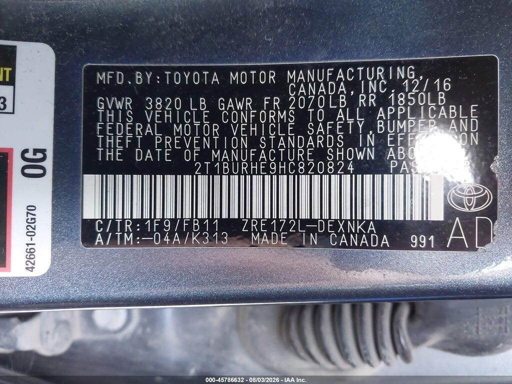 2T1BURHE9HC820824 2017 TOYOTA COROLLA photo no. 9