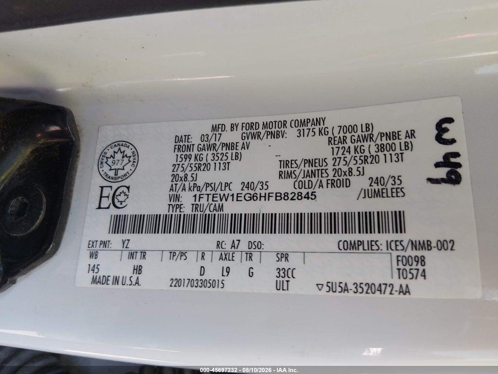 1FTEW1EG6HFB82845 2017 FORD F-150 photo no. 9