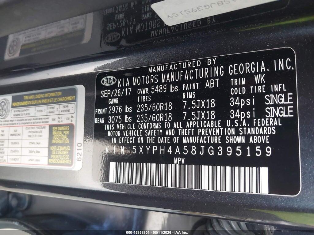 5XYPH4A58JG395159 2018 KIA SORENTO photo no. 9