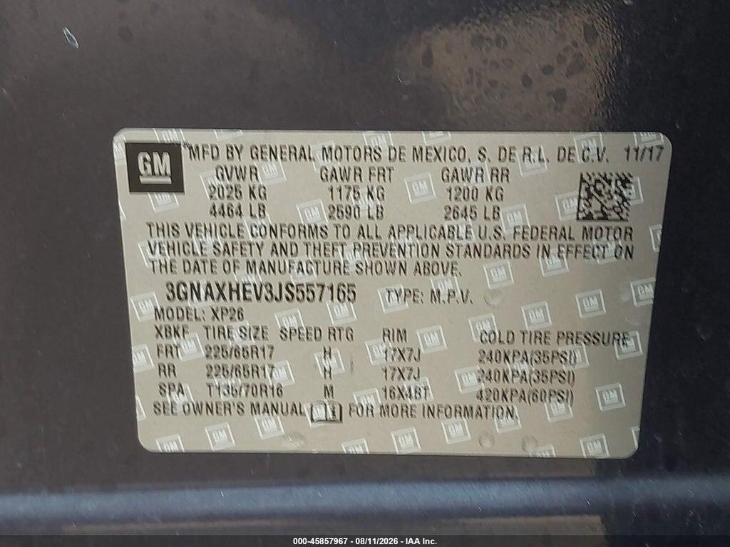 3GNAXHEV3JS557165 2018 CHEVROLET EQUINOX photo no. 9