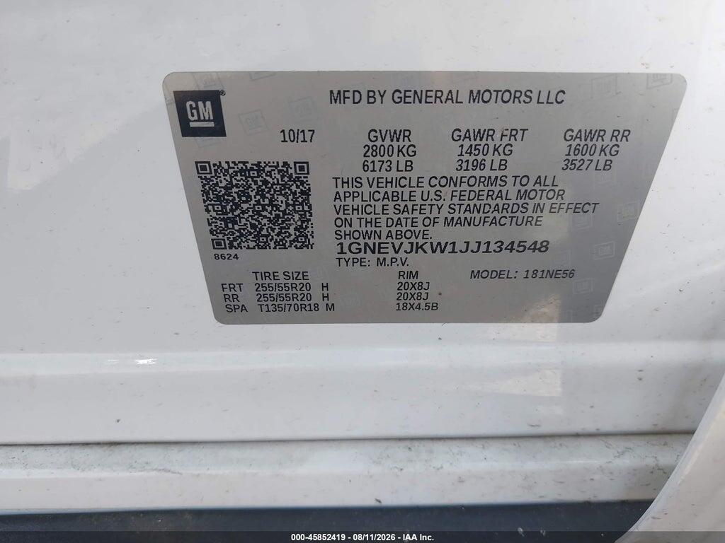 1GNEVJKW1JJ134548 2018 CHEVROLET TRAVERSE photo no. 9