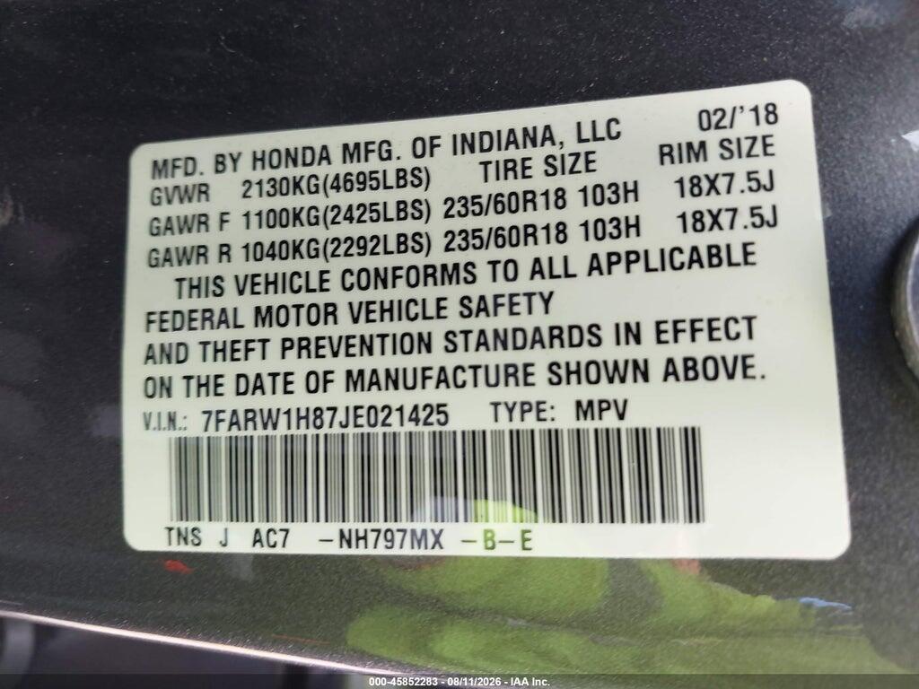 7FARW1H87JE021425 2018 HONDA CR-V photo no. 9