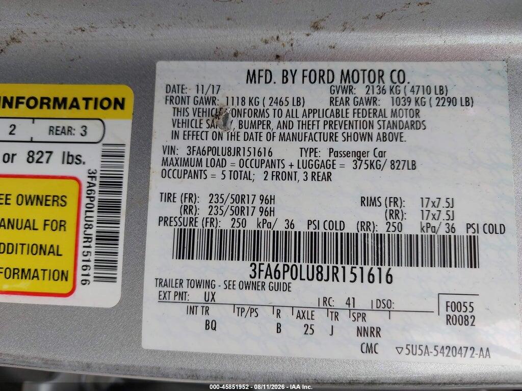 3FA6P0LU8JR151616 2018 FORD FUSION HYBRID photo no. 9