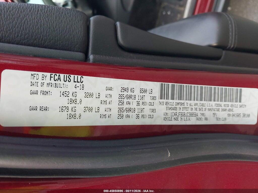 1C4RJFBG8JC388564 2018 JEEP GRAND CHEROKEE photo no. 9