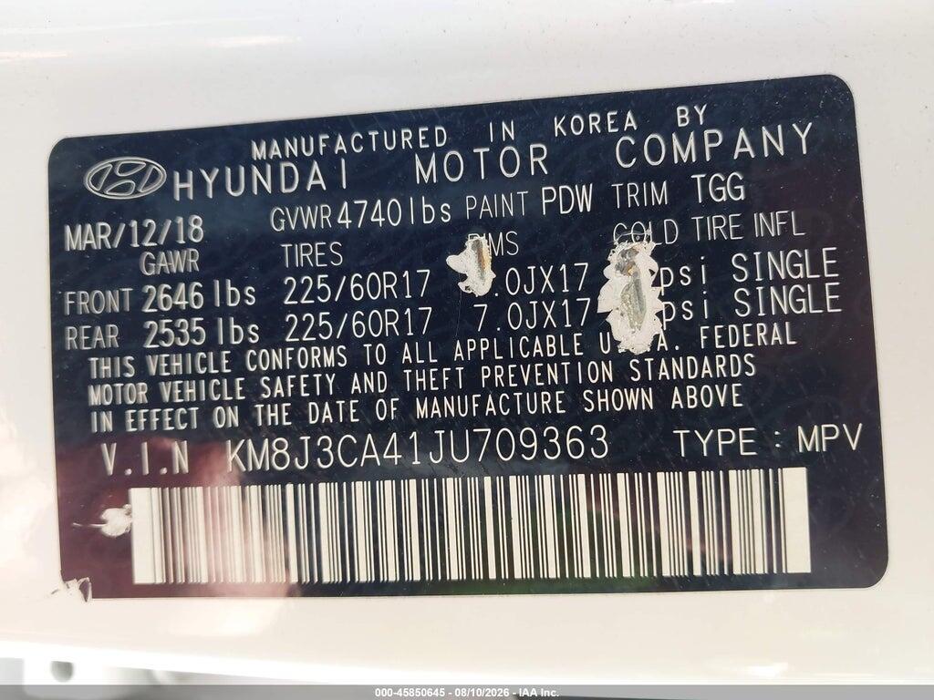 KM8J3CA41JU709363 2018 HYUNDAI TUCSON photo no. 9