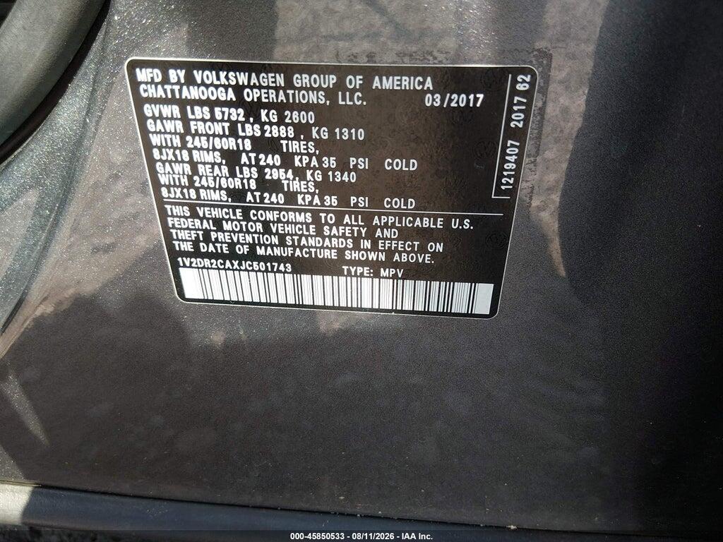 1V2DR2CAXJC501743 2018 VOLKSWAGEN ATLAS photo no. 9