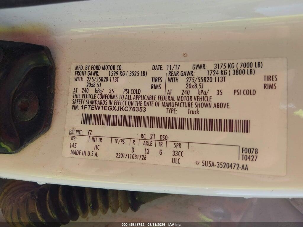 1FTEW1EGXJKC76353 2018 FORD F-150 photo no. 9