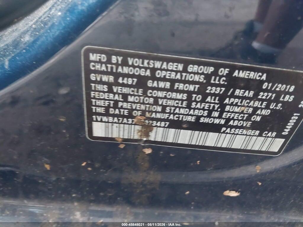 1VWBA7A37JC023487 2018 VOLKSWAGEN PASSAT photo no. 9