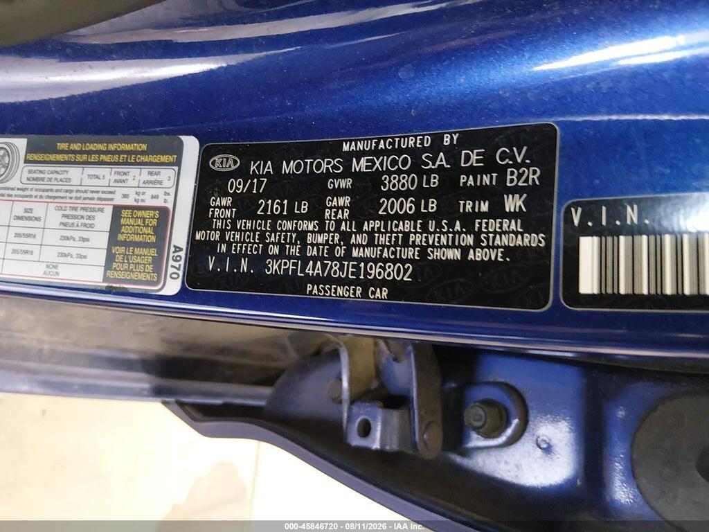 3KPFL4A78JE196802 2018 KIA FORTE photo no. 9