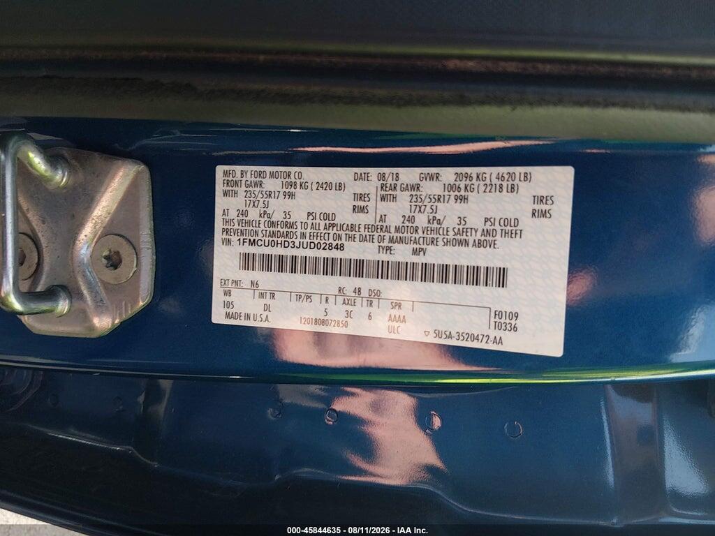1FMCU0HD3JUD02848 2018 FORD ESCAPE photo no. 9