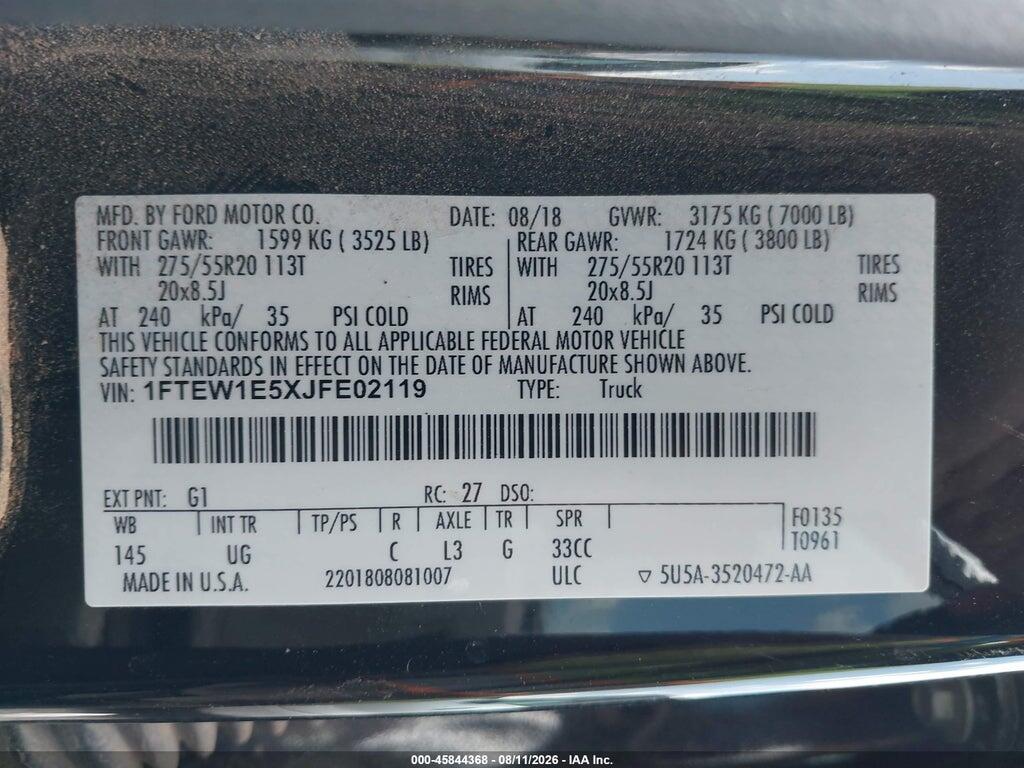 1FTEW1E5XJFE02119 2018 FORD F150 photo no. 9