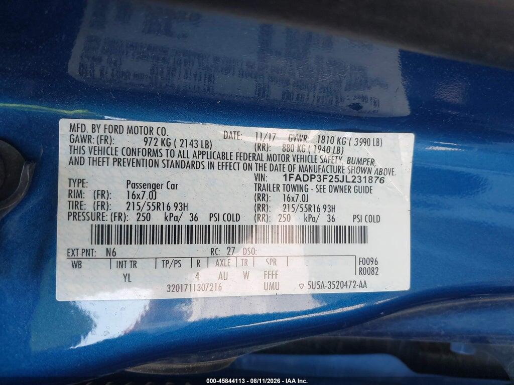 1FADP3F25JL231876 2018 FORD FOCUS photo no. 9