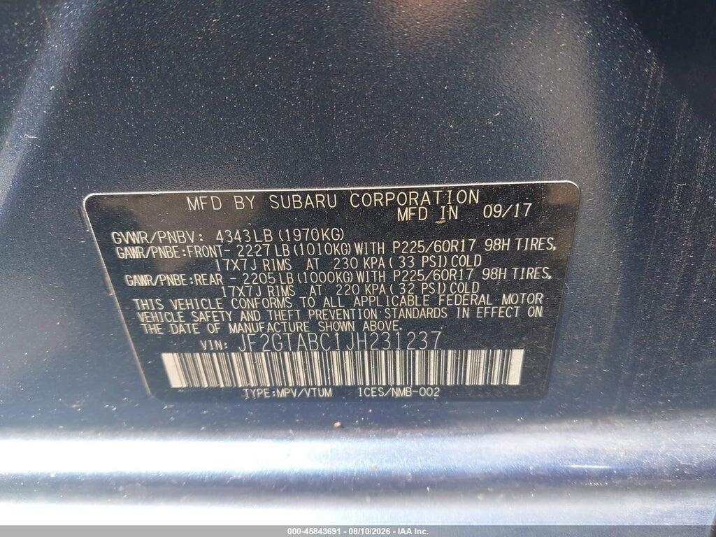 JF2GTABC1JH231237 2018 SUBARU CROSSTREK photo no. 9