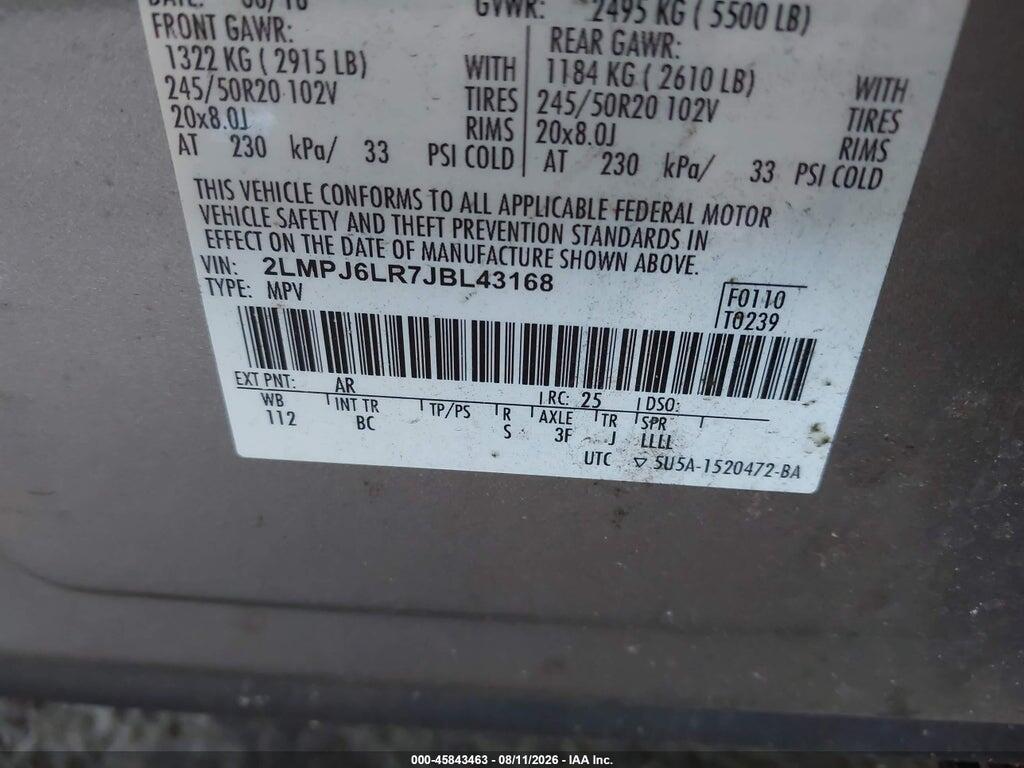 2LMPJ6LR7JBL43168 2018 LINCOLN MKX photo no. 9