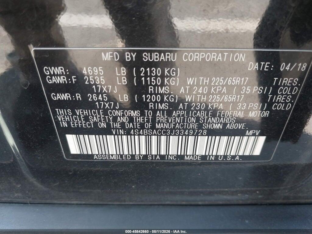 4S4BSACC3J3349728 2018 SUBARU OUTBACK photo no. 9