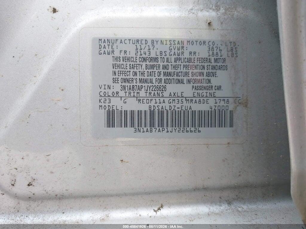 3N1AB7AP1JY226626 2018 NISSAN SENTRA photo no. 9