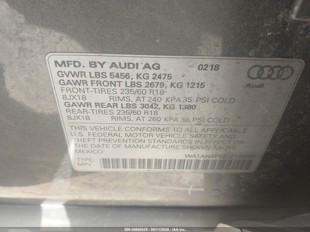 WA1ANAFY2J2139359 2018 AUDI Q5 photo no. 9