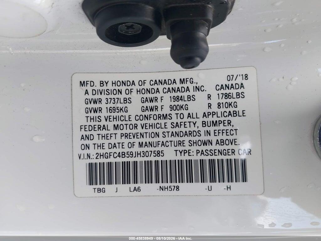 2HGFC4B59JH307585 2018 HONDA CIVIC photo no. 9