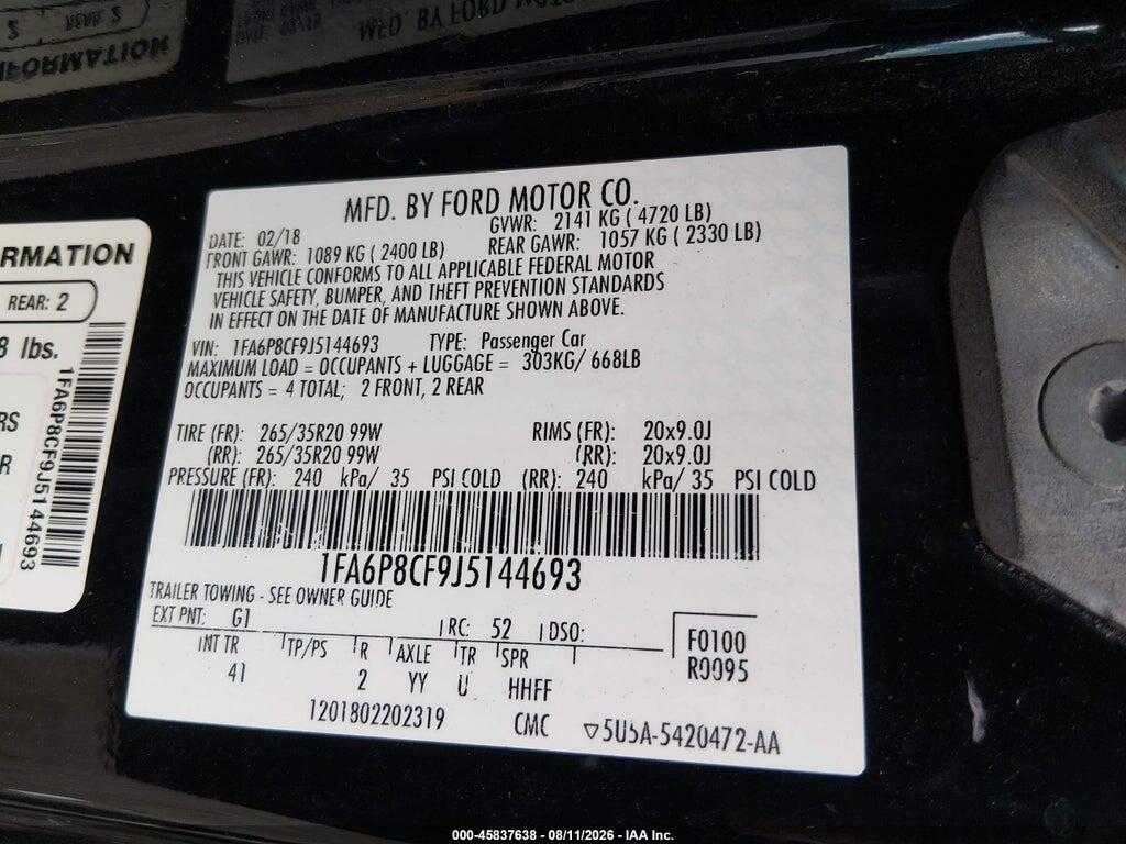 1FA6P8CF9J5144693 2018 FORD MUSTANG photo no. 9