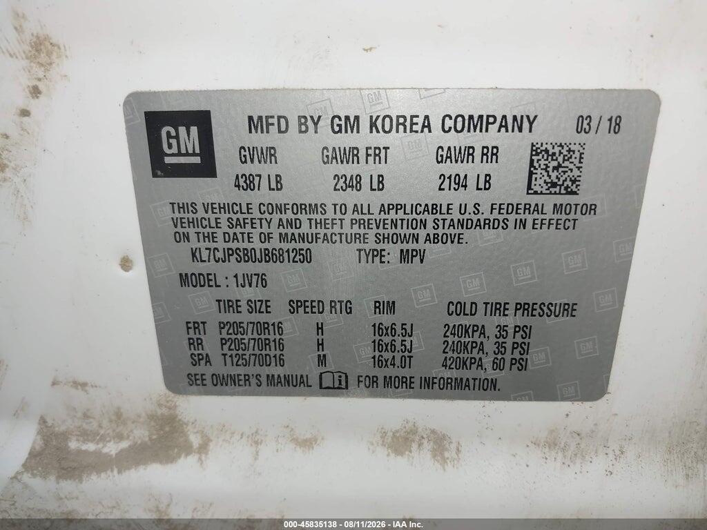 KL7CJPSB0JB681250 2018 CHEVROLET TRAX photo no. 9