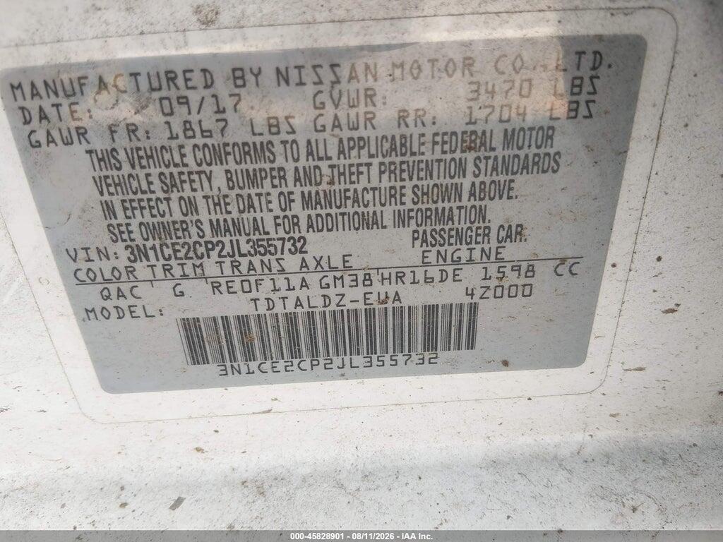 3N1CE2CP2JL355732 2018 NISSAN VERSA NOTE photo no. 9