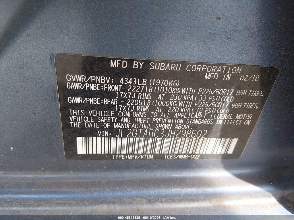 JF2GTABC3JH298602 2018 SUBARU CROSSTREK photo no. 9