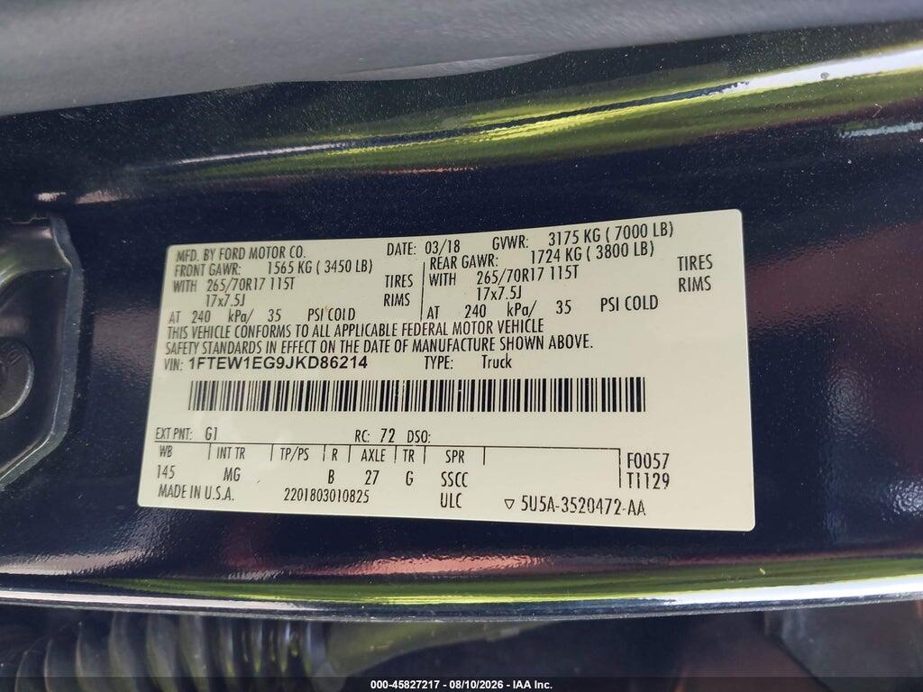 1FTEW1EG9JKD86214 2018 FORD F-150 photo no. 9
