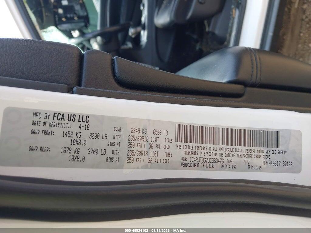 1C4RJFBG7JC363476 2018 JEEP GRAND CHEROKEE photo no. 9