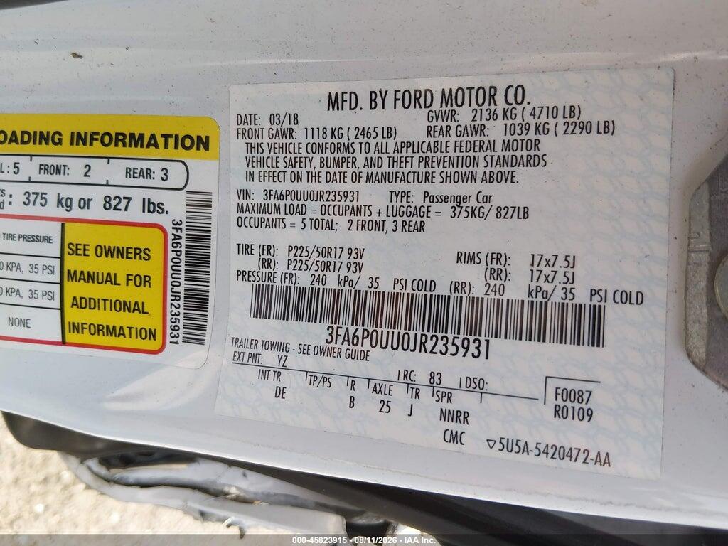 3FA6P0UU0JR235931 2018 FORD FUSION HYBRID photo no. 9